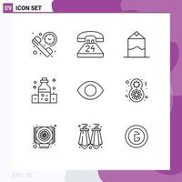 9 Universal Outline Signs Symbols of eye oil contact massage pack Editable Vector Design Elements