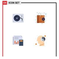 4 Universal Flat Icon Signs Symbols of music accounting paint shop budget Editable Vector Design Elements