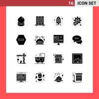 Set of 16 Modern UI Icons Symbols Signs for hotel bell envelope stop ban Editable Vector Design Elements