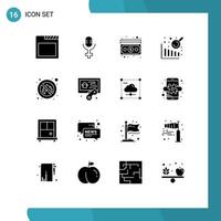 16 User Interface Solid Glyph Pack of modern Signs and Symbols of game hobbies payment place fire Editable Vector Design Elements