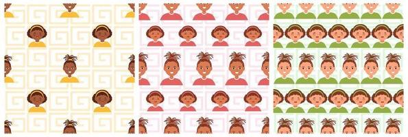 conjunto de patrones sin fisuras del mes de la historia negra de vacaciones afroamericanas en plantilla ilustración de diseño plano de dibujos animados dibujados a mano vector