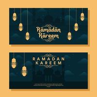 ilustración de banner horizontal de ramadán en diseño plano vector