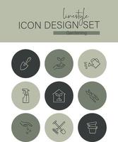 conjunto de diseño de iconos de estilo de línea jardinería vector