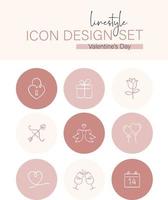 Linestyle Icon Design Set Valentine vector