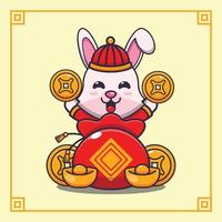 Cute rabbit in chinese new year cartoon vector illustration.