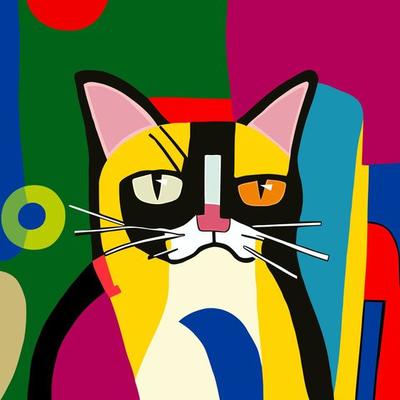 Abstract Cubist Cat Portrait