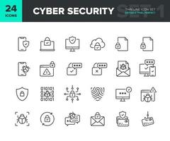 Cyber security vector line icon set. Privacy and internet protection icon collection. Computer and smartphone network security symbols. Editable pixel perfect. Part 1