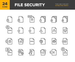 conjunto de iconos de línea vectorial de seguridad de archivos. colección de iconos de protección de documentos. diferentes variaciones del símbolo seguro de archivo. píxel perfecto editable vector