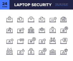 Laptop security vector line icon set. Computer privacy and protection icon collection. Notebook network security symbols. Editable pixel perfect
