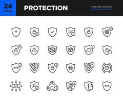 Protection vector line icon set. Shield and lock protection icon collection. Different variations of shield symbol. Editable pixel perfect