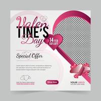 Editable Valentine's Day square social media post with a heart shape design background for digital marketing promotion ads sales and discount web banner template vector