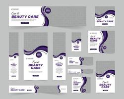 Modern Spa Beauty Care standard size web banners set, Business ad banner cover header background for website design, Social media cover ads discount banner template vector