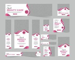 Modern Spa Beauty Care standard size web banners set, Business ad banner cover header background for website design, Social media cover ads discount banner template vector