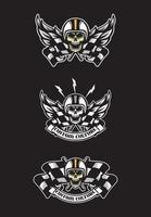 Skull biker wings emblem set vector