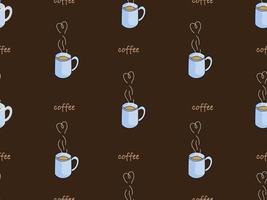 Coffee cartoon character seamless pattern on brown background vector