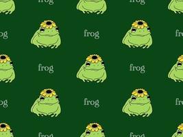 Frog cartoon character seamless pattern on green background vector