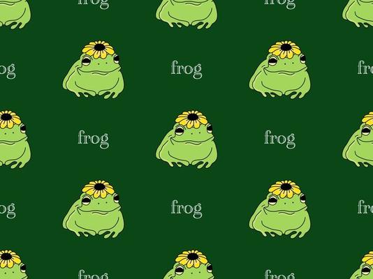 Frog cartoon character seamless pattern on green background