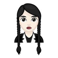 mujer con cabello negro. concepto de miércoles. gran tamaño de cara de emoji pálido vector