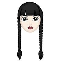 mujer con cabello negro. concepto de miércoles. gran tamaño de cara de emoji pálido vector