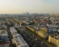 An aerial view of the Democracy Monument in Ratchadamnoen Avenue, The most famous tourist attraction in Bangkok, Thailand photo