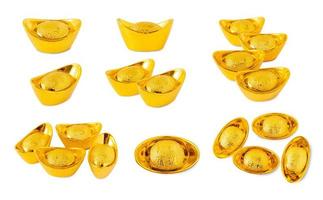 Set of Yuan Bao Chinese gold sycee isolated on white background with clipping path photo