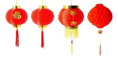 Set of Hanging Chinese Lantern isolated on white background with clipping path photo