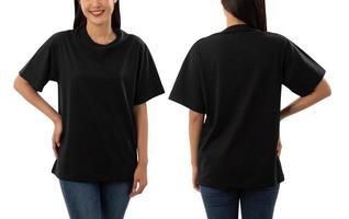 Young woman in black oversize T shirt mockup isolated on white background with clipping path photo