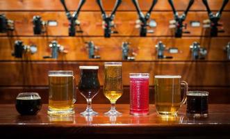 Different varieties of pees are on the bar in the pub photo