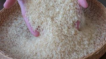 White rice in basket. Organic food rice. video