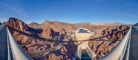 View from Mike O'Callaghan Pat Tillman Memorial Bridge to the Hoover Dam in the evening photo