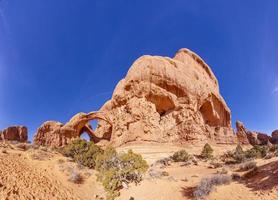 Panoramic picture of natural and geological wonders of Arches national park in Utah in winter photo