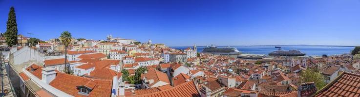Panoramic view on cruise terminal of Lisbon with church of Sao Vicente of Fora in summer photo