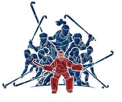 grupo de deporte de hockey sobre césped jugadores masculinos y femeninos mezclan acción dibujos animados gráficos vectoriales vector