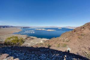 View from Wahweap Overlook to Wahweap harbor on Lake Powell shore in winter photo