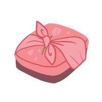 Hand drawn isolated pink sakura bento box with furoshiki cloth wrap with knot vector