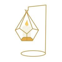 Hand-drawn isolated clip art illustration of golden geometric candle holder with white candle vector