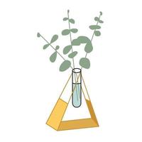 Hand-drawn isolated clip art illustration of modern desk plant in test tube and triangle golden holder vector