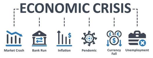 icono de crisis económica - ilustración vectorial . económica, crisis, caída del mercado, burbuja económica, corrida bancaria, inflación, caída de la moneda, desempleo, infografía, concepto, banner, conjunto de iconos, íconos. vector