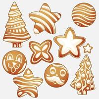 A set of painted gingerbread cookies with white cream vector