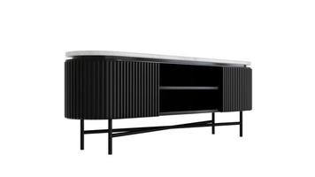 Gabinete negro de representación 3D sobre fondo blanco, parte superior del gabinete con foto