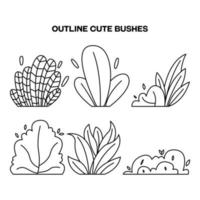 Set of hand drawn cute doodle bush, grass in outline style vector