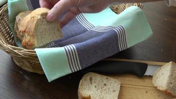 Basket with fresh bread. Sliced bread. video