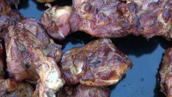 Tasty and spicy grilled chicken meat with spices. video