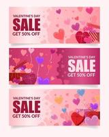 set valentine day sale horizontal banner, promotion, ticket template background with gift, heart balloon ornament and space for text vector illustration EPS10