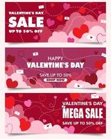 valentine day horizontal banner sale, promotion, ticket template background vector illustrations EPS10