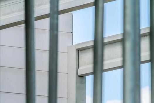 Precast concrete elements on construction site during installation process photo
