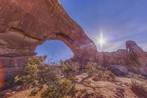 Panoramic picture of natural and geological wonders of Arches national park in Utah in winter photo