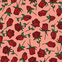 Hand drawn filled outline red roses seamless pattern on peach background vector