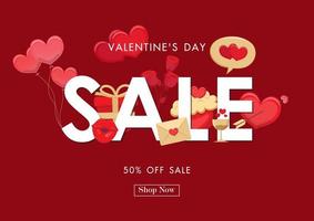 Valentine day sale on red background with valentine elements vector