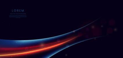 Abstract technology futuristic neon curved glowing red and blue light lines with speed motion blur effect on dark blue background. vector